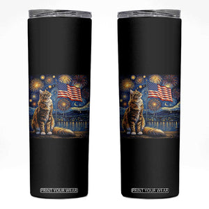 Patriotic Starry Night Cat Skinny Tumbler Cat Lover Gift TS12 Black Print Your Wear