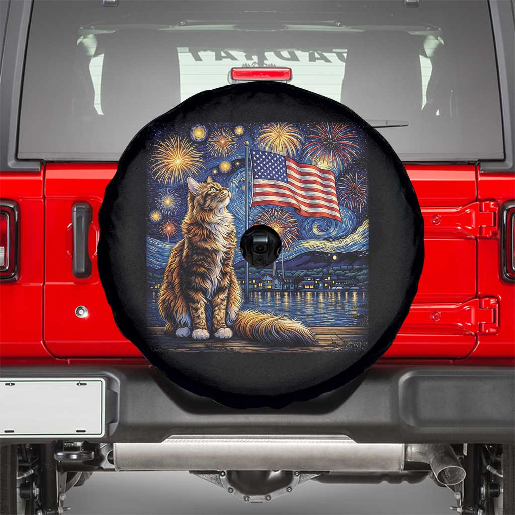 Patriotic Starry Night Cat Spare Tire Cover Cat Lover Gift TS12 Black Print Your Wear