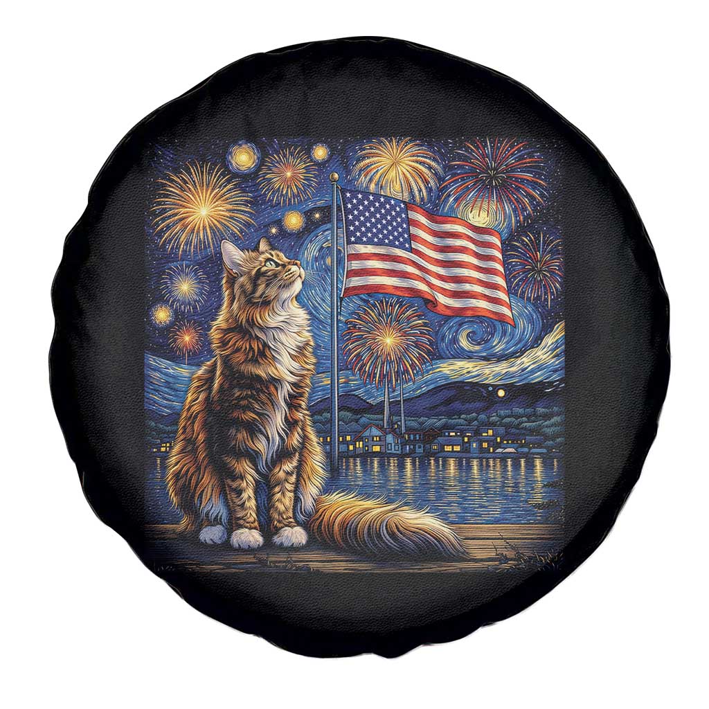 Patriotic Starry Night Cat Spare Tire Cover Cat Lover Gift TS12 Print Your Wear