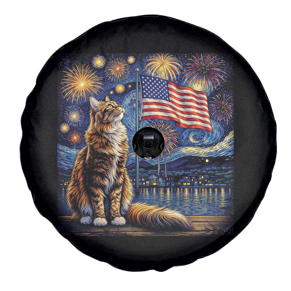 Patriotic Starry Night Cat Spare Tire Cover Cat Lover Gift TS12 Print Your Wear