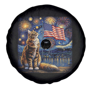 Patriotic Starry Night Cat Spare Tire Cover Cat Lover Gift TS12 Print Your Wear