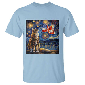 Patriotic Starry Night Cat T Shirt Cat Lover Gift TS12 Light Blue Print Your Wear