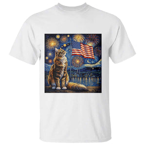 Patriotic Starry Night Cat T Shirt Cat Lover Gift TS12 White Print Your Wear