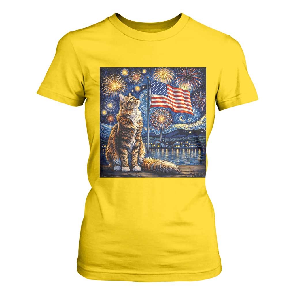 Patriotic Starry Night Cat T Shirt For Women Cat Lover Gift TS12 Daisy Print Your Wear