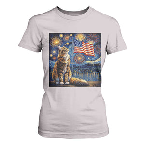 Patriotic Starry Night Cat T Shirt For Women Cat Lover Gift TS12 Ice Gray Print Your Wear