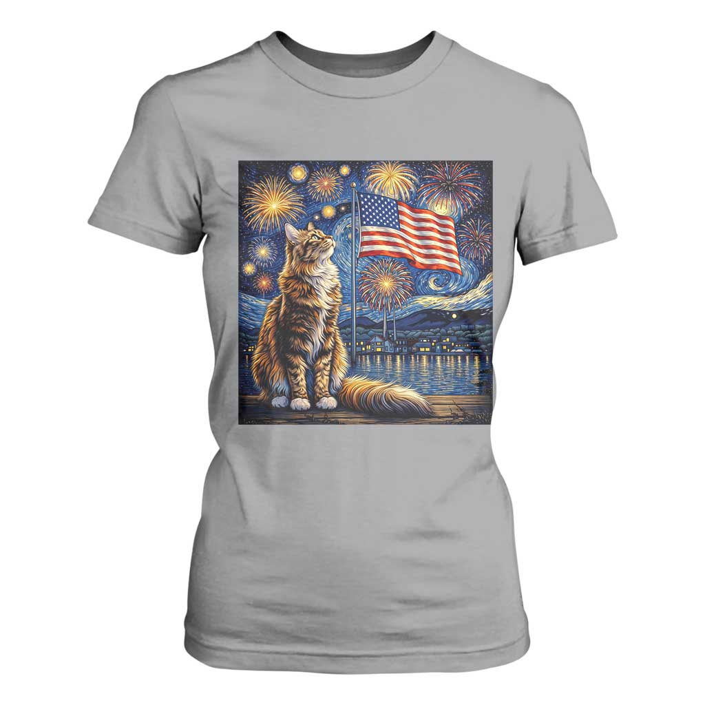 Patriotic Starry Night Cat T Shirt For Women Cat Lover Gift TS12 Sport Gray Print Your Wear