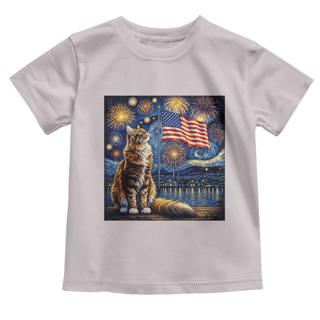 Patriotic Starry Night Cat Toddler T Shirt Cat Lover Gift TS12 Ice Gray Print Your Wear