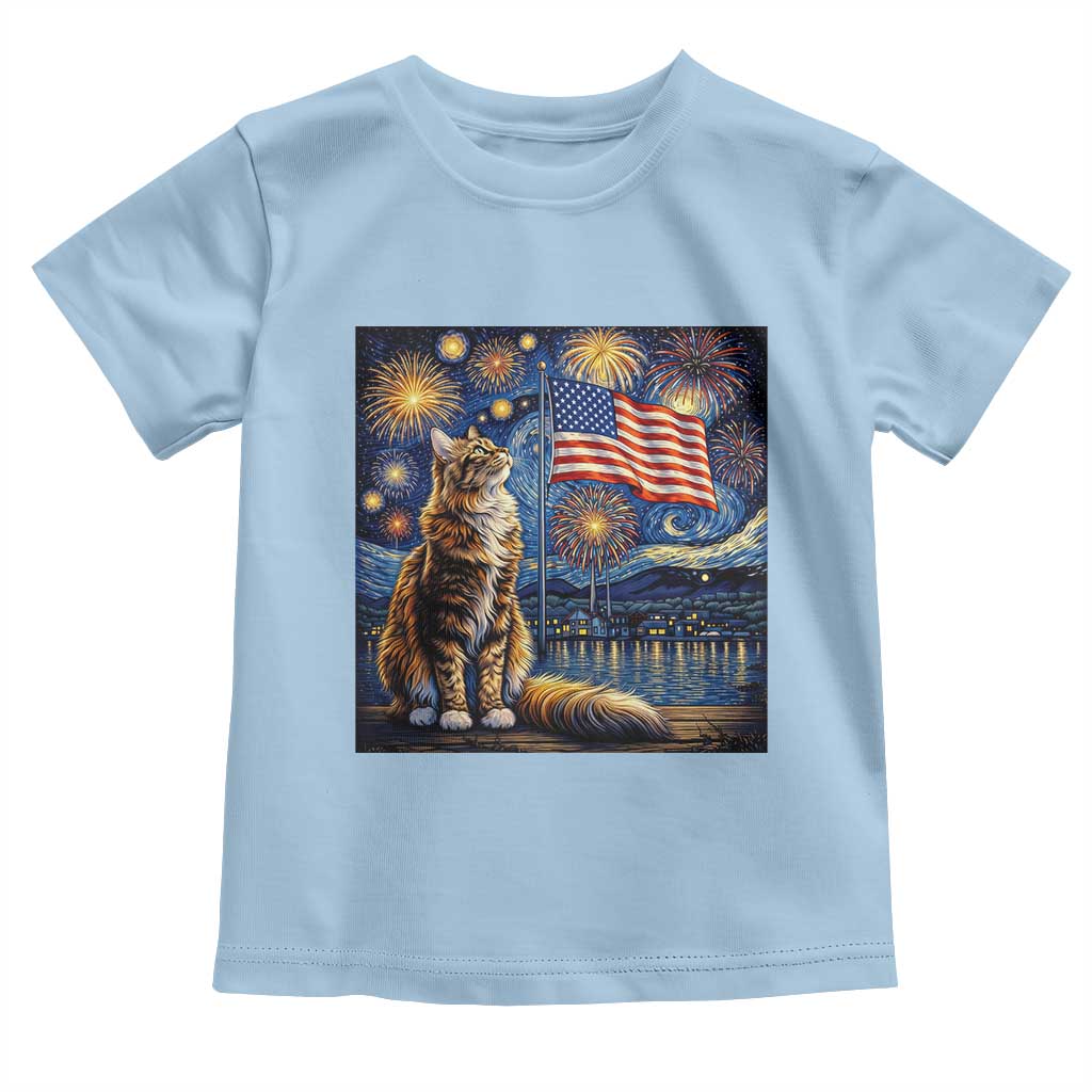 Patriotic Starry Night Cat Toddler T Shirt Cat Lover Gift TS12 Light Blue Print Your Wear