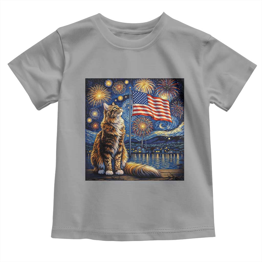 Patriotic Starry Night Cat Toddler T Shirt Cat Lover Gift TS12 Sport Gray Print Your Wear