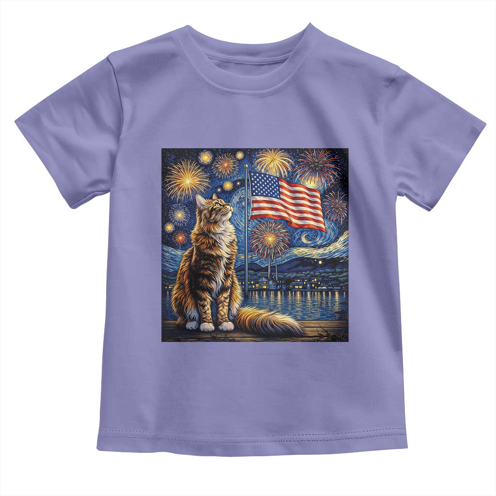 Patriotic Starry Night Cat Toddler T Shirt Cat Lover Gift TS12 Violet Print Your Wear