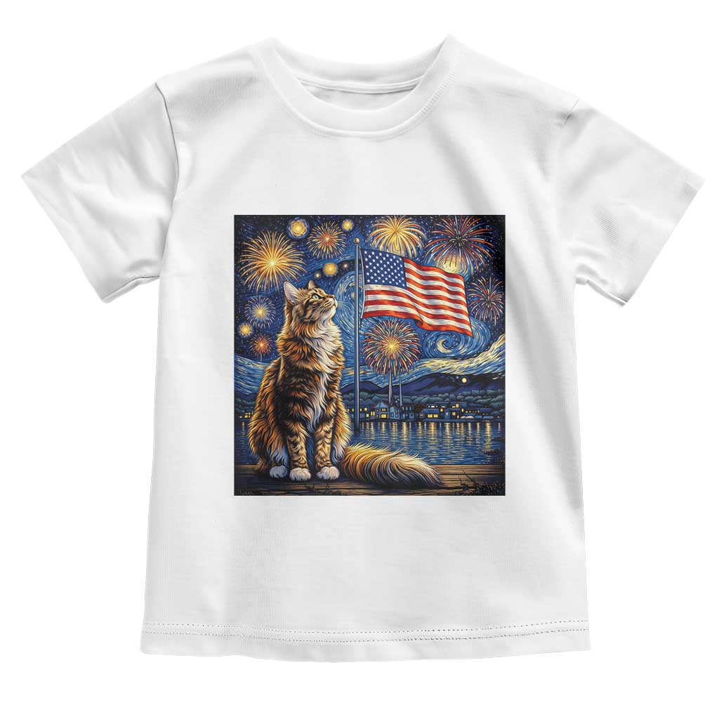 Patriotic Starry Night Cat Toddler T Shirt Cat Lover Gift TS12 White Print Your Wear