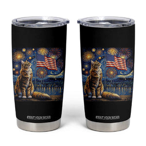 Patriotic Starry Night Cat Tumbler Cup Cat Lover Gift TS12 Black Print Your Wear