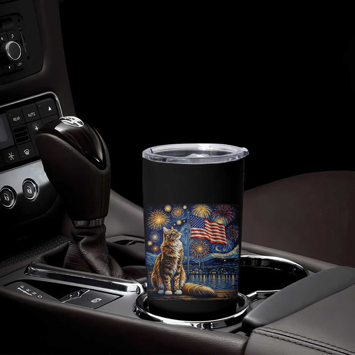 Patriotic Starry Night Cat Tumbler Cup Cat Lover Gift TS12 Print Your Wear
