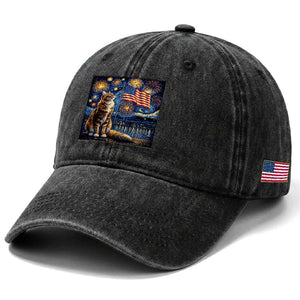 Patriotic Starry Night Cat Washed Cotton Baseball Cap Cat Lover Gift TS12 Print Your Wear