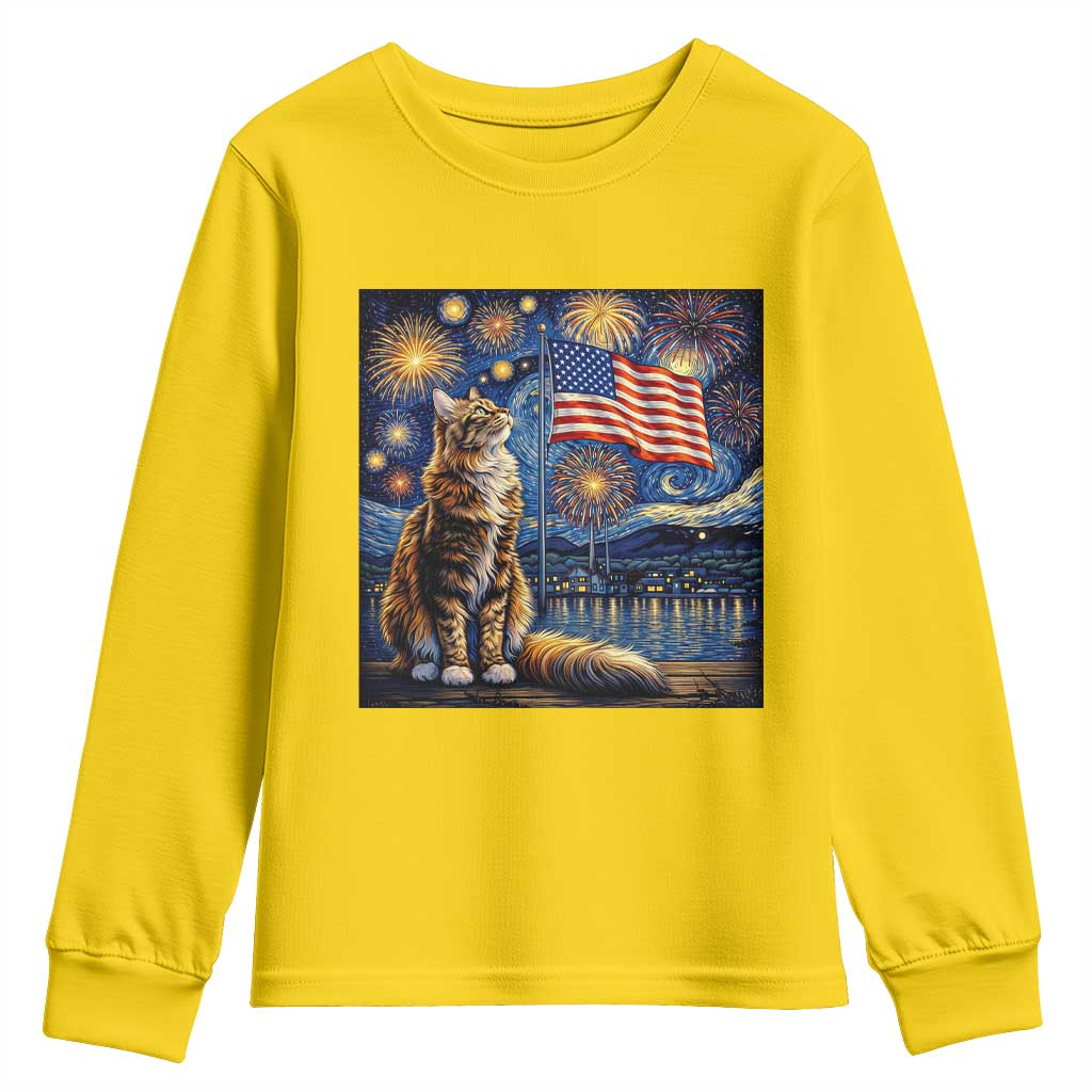 Patriotic Starry Night Cat Youth Sweatshirt Cat Lover Gift TS12 Daisy Print Your Wear