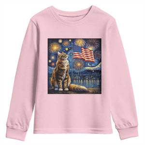 Patriotic Starry Night Cat Youth Sweatshirt Cat Lover Gift TS12 Light Pink Print Your Wear