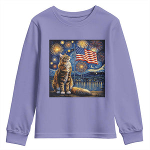 Patriotic Starry Night Cat Youth Sweatshirt Cat Lover Gift TS12 Violet Print Your Wear