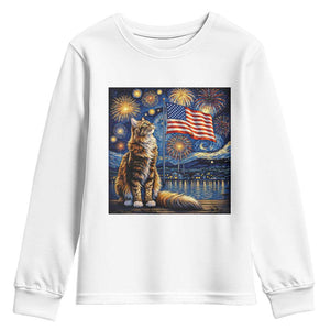 Patriotic Starry Night Cat Youth Sweatshirt Cat Lover Gift TS12 White Print Your Wear