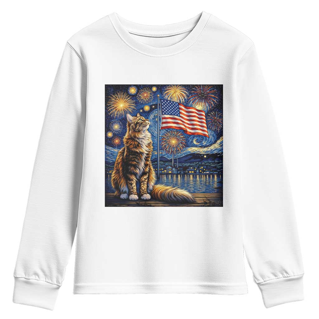 Patriotic Starry Night Cat Youth Sweatshirt Cat Lover Gift TS12 White Print Your Wear