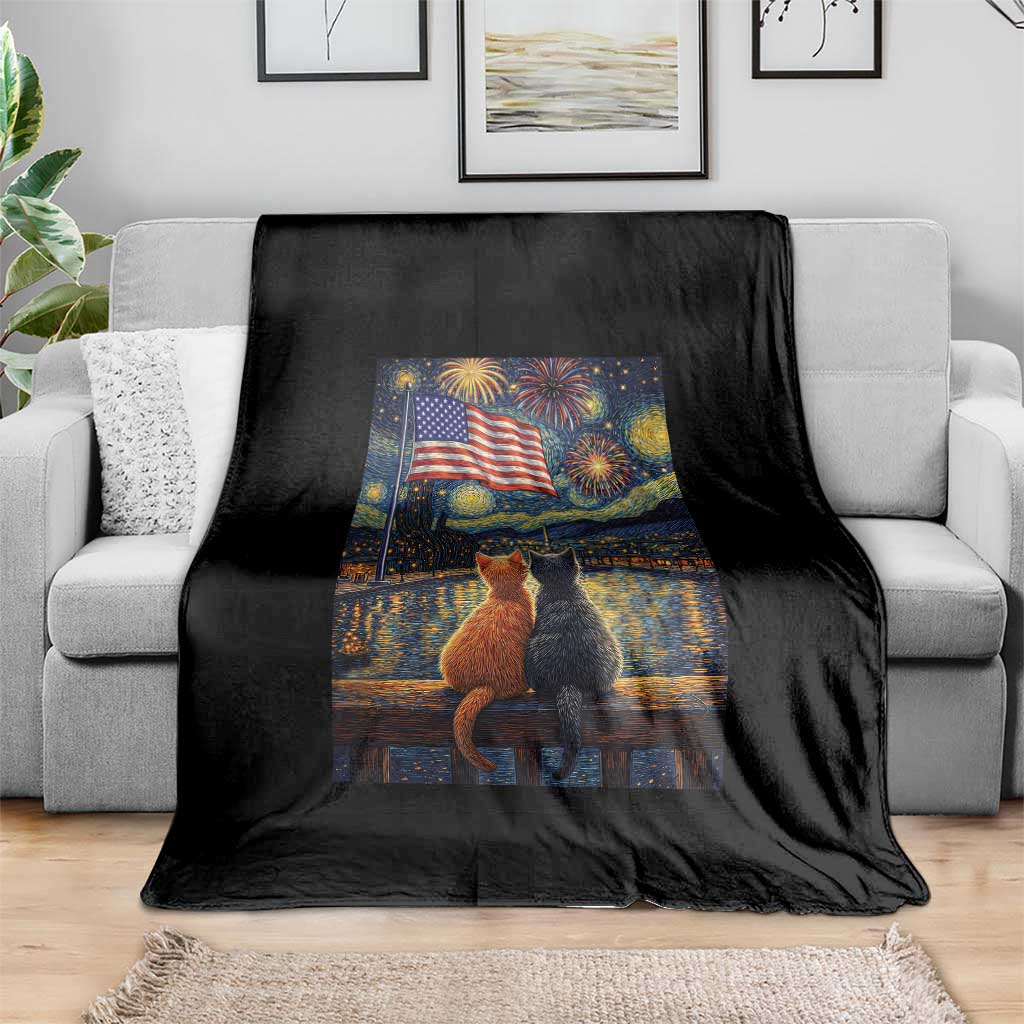 Starry Night Cat Patriotic American Pride Throw Blanket TS12 Print Your Wear