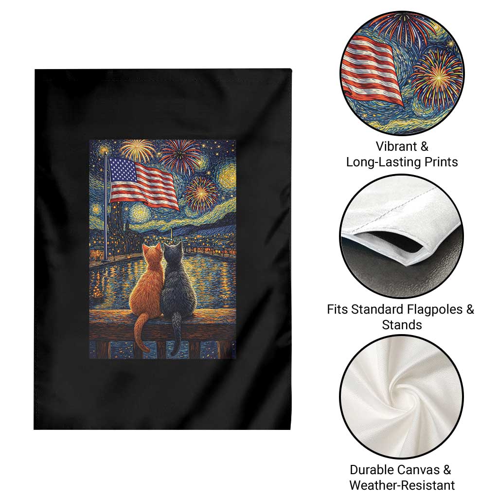 Starry Night Cat Patriotic American Pride Garden Flag TS12 Print Your Wear