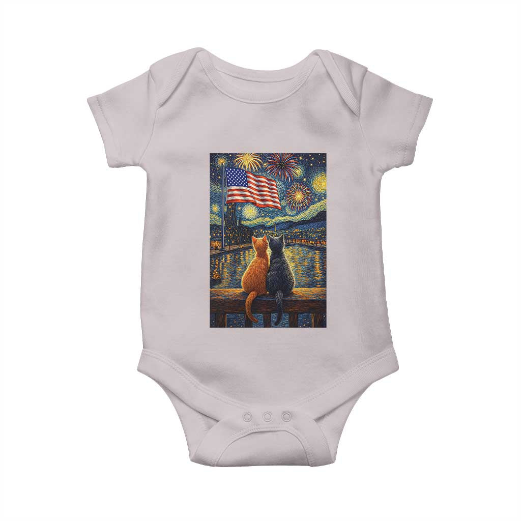 Starry Night Cat Patriotic American Pride Baby Onesie TS12 Ice Gray Print Your Wear