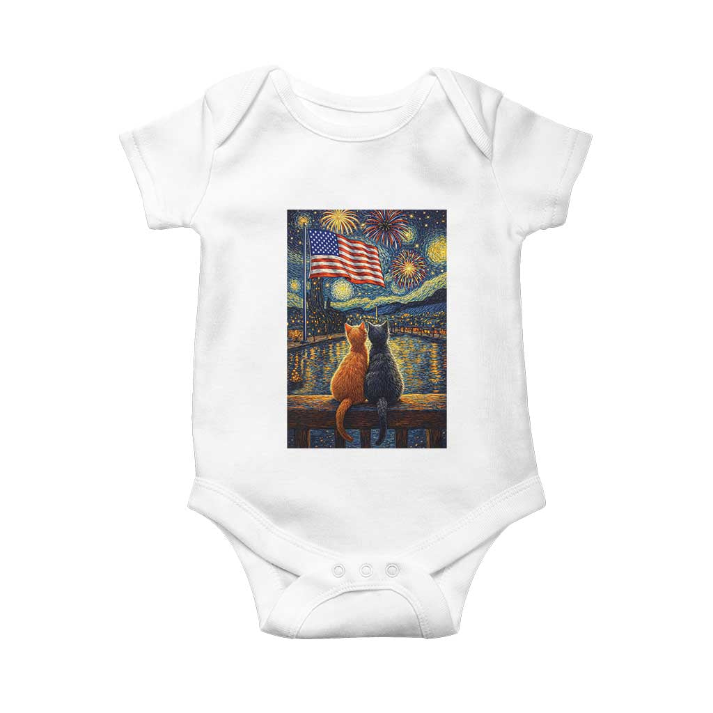 Starry Night Cat Patriotic American Pride Baby Onesie TS12 White Print Your Wear