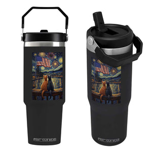 Starry Night Cat Patriotic American Pride Flip Straw Tumbler TS12 One Size: 30 oz Black Print Your Wear