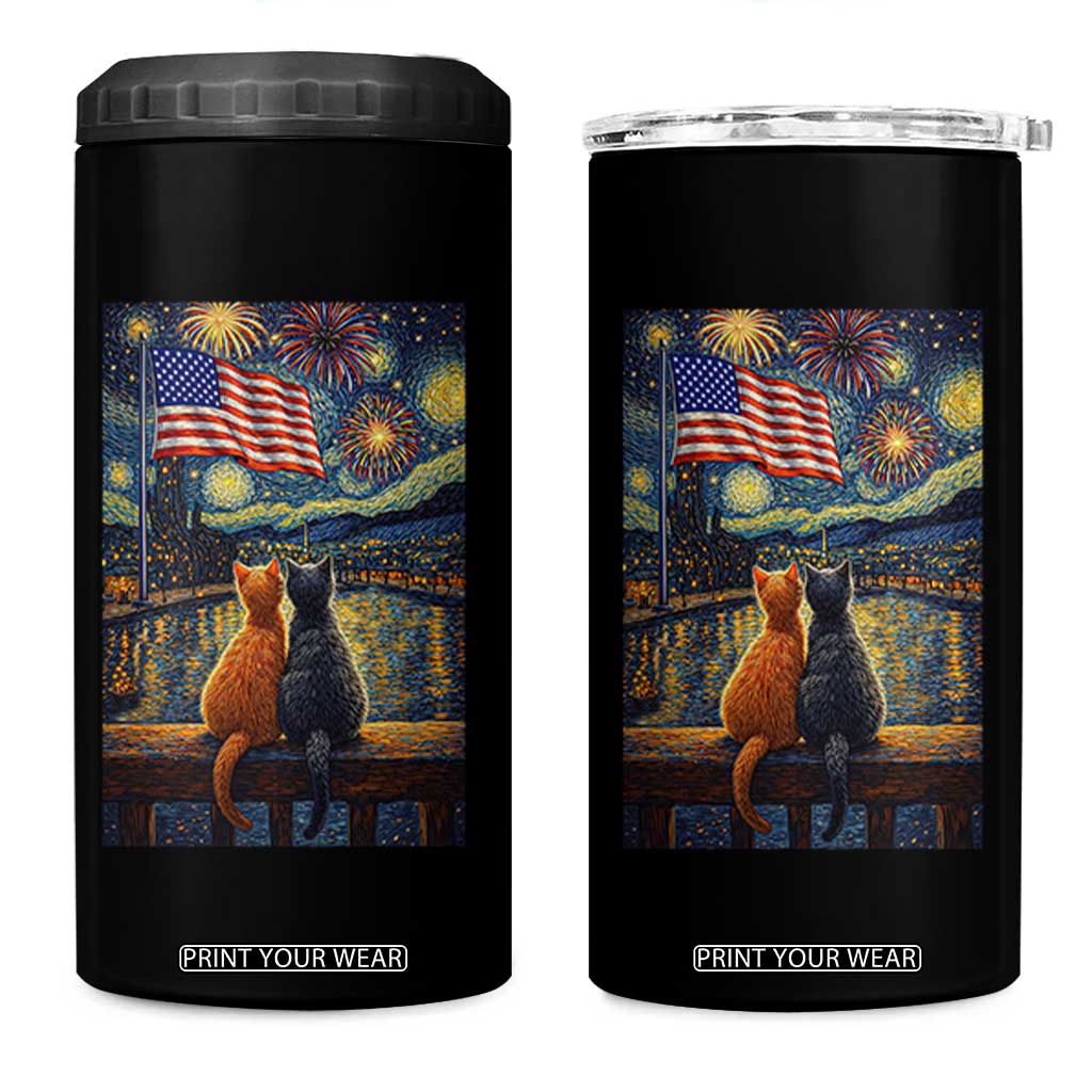 Starry Night Cat Patriotic American Pride 4 in 1 Can Cooler Tumbler TS12 One Size: 16 oz Black Print Your Wear