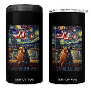 Starry Night Cat Patriotic American Pride 4 in 1 Can Cooler Tumbler TS12 One Size: 16 oz Black Print Your Wear