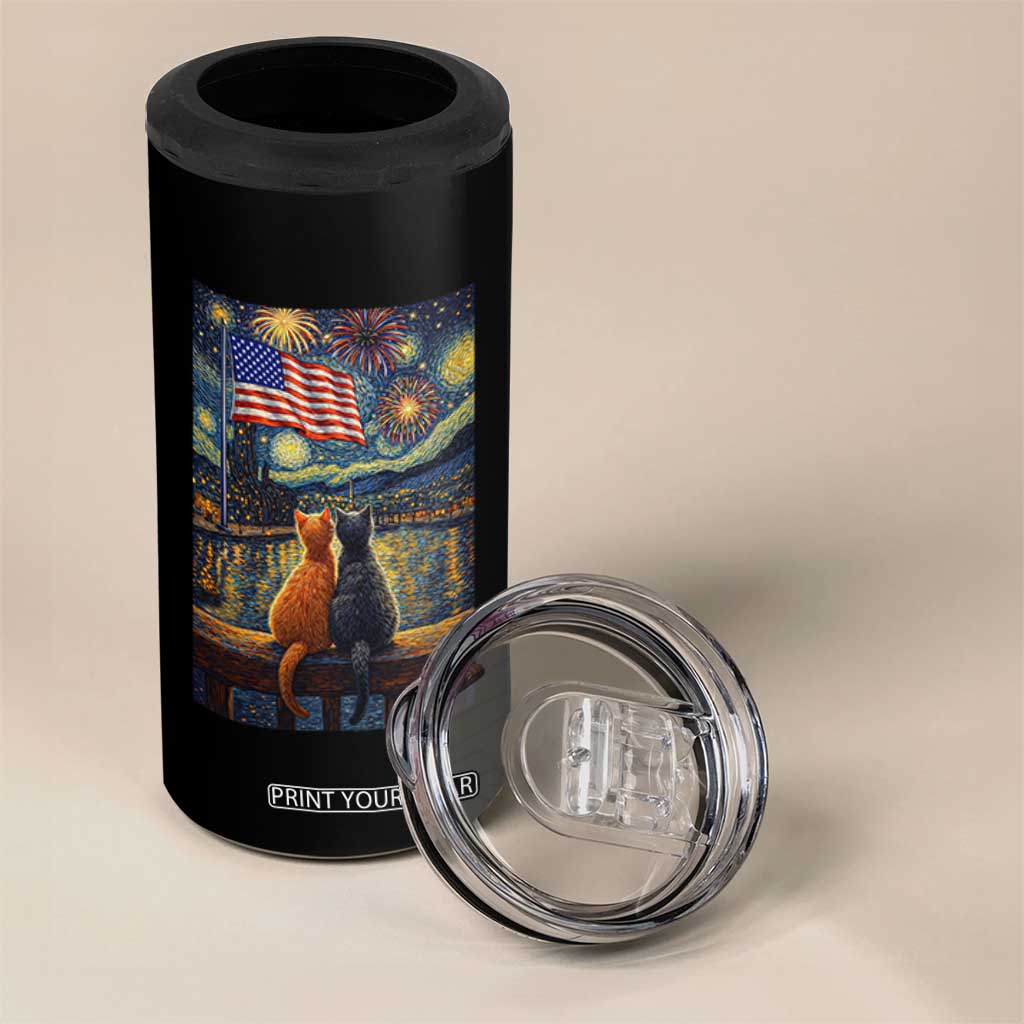Starry Night Cat Patriotic American Pride 4 in 1 Can Cooler Tumbler TS12 Print Your Wear