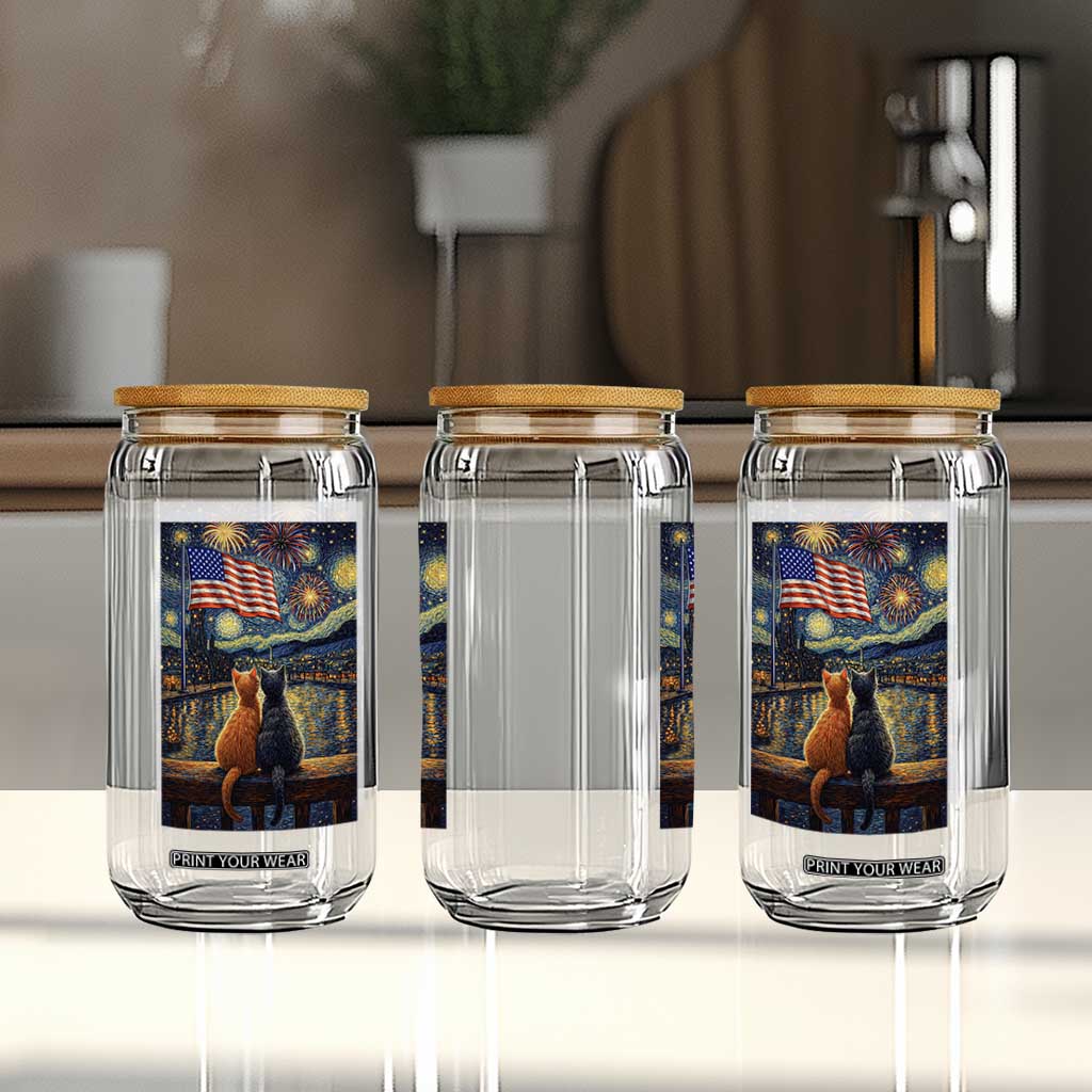 Starry Night Cat Patriotic American Pride Glass Can TS12 Print Your Wear