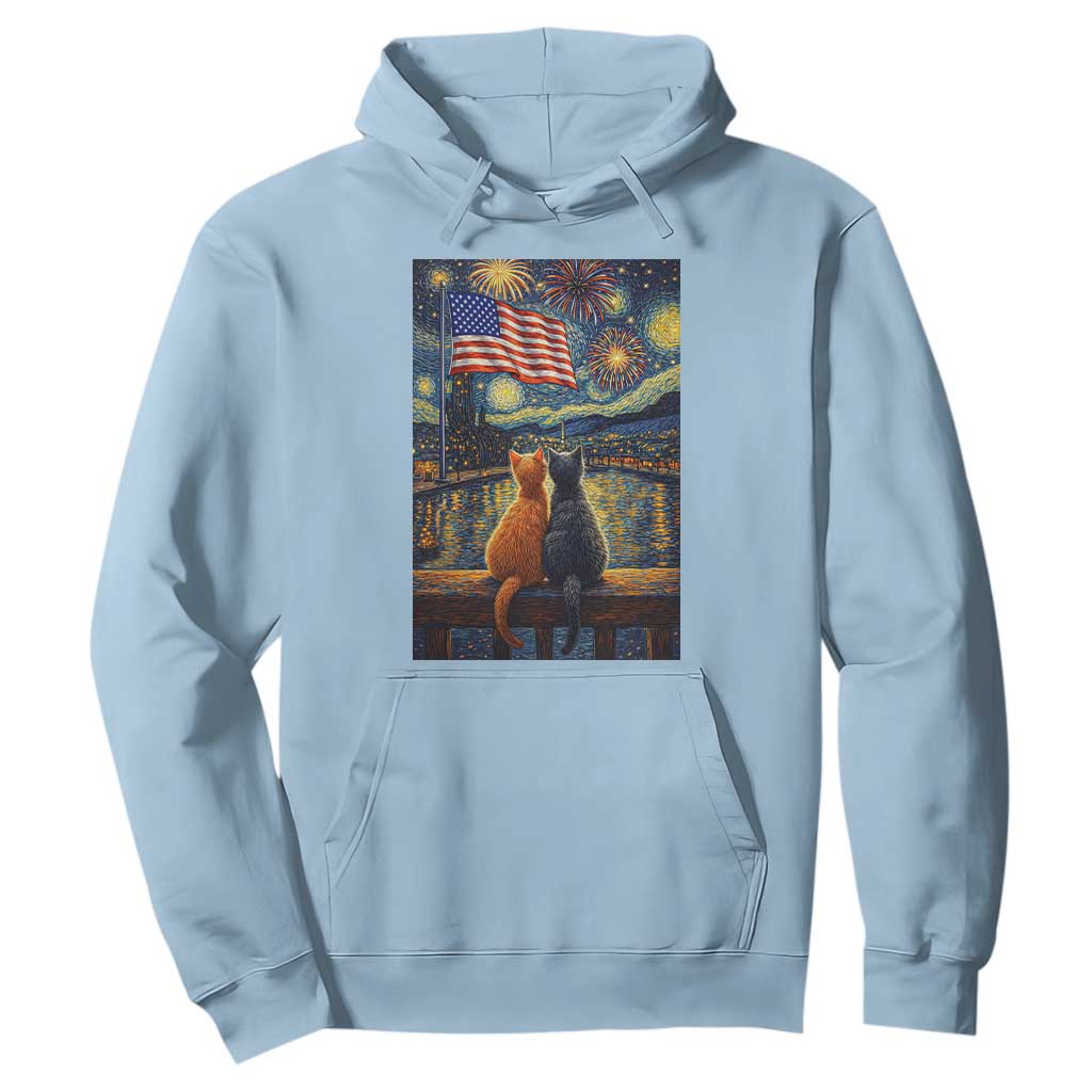 Starry Night Cat Patriotic American Pride Hoodie TS12 Light Blue Print Your Wear
