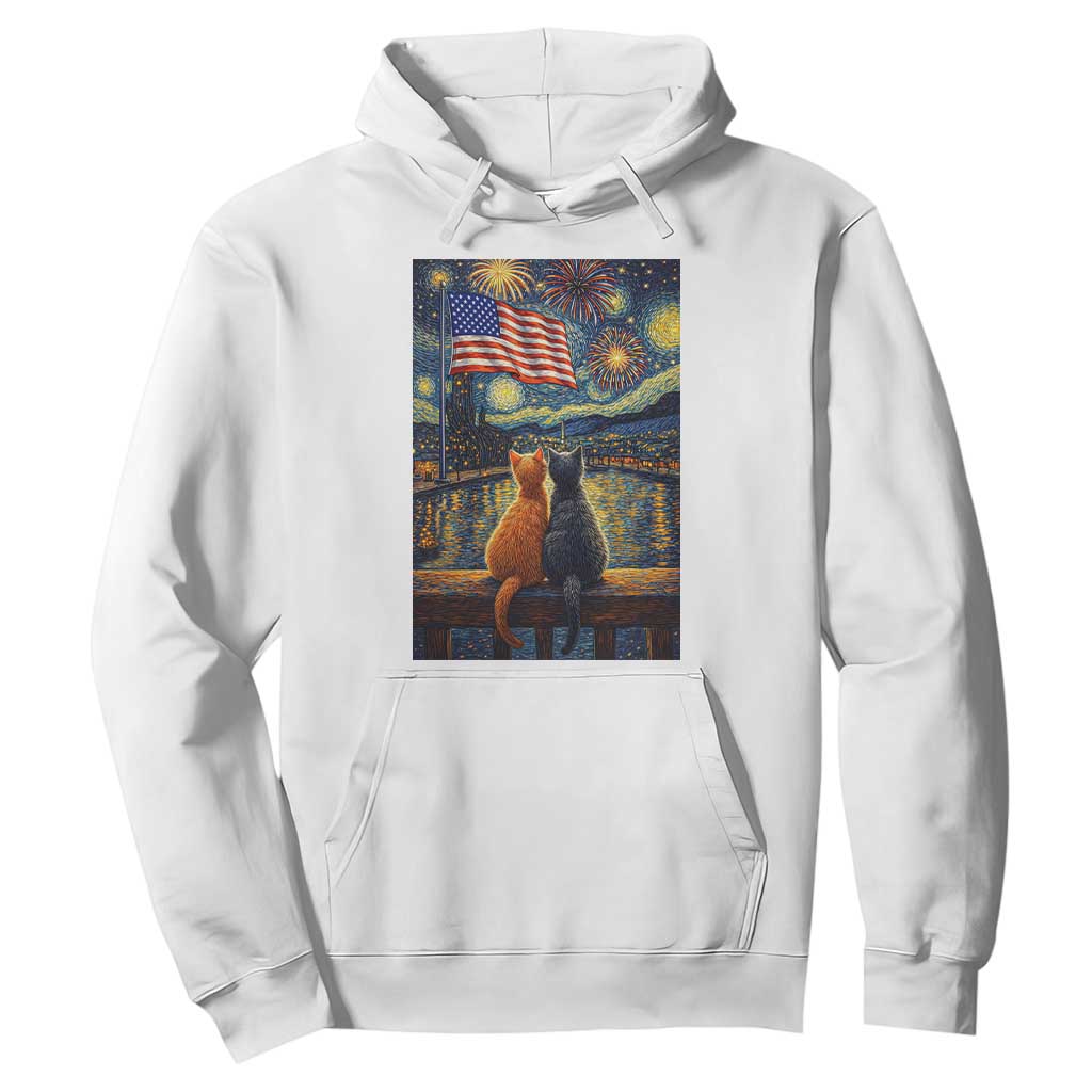Starry Night Cat Patriotic American Pride Hoodie TS12 White Print Your Wear
