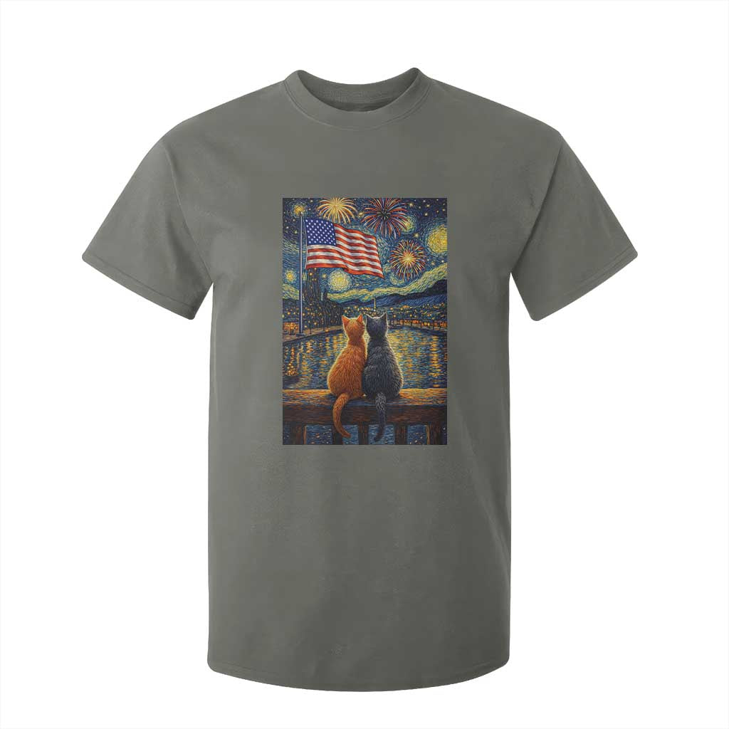Starry Night Cat Patriotic American Pride T Shirt For Kid TS12 Military Green Print Your Wear
