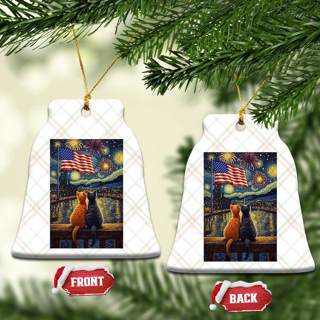 Starry Night Cat Patriotic American Pride Ceramic Ornament TS12 Print Your Wear