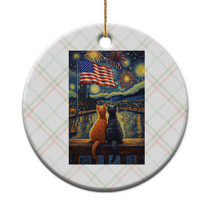 Starry Night Cat Patriotic American Pride Ceramic Ornament TS12 1pc Christmas Plaid Print Your Wear