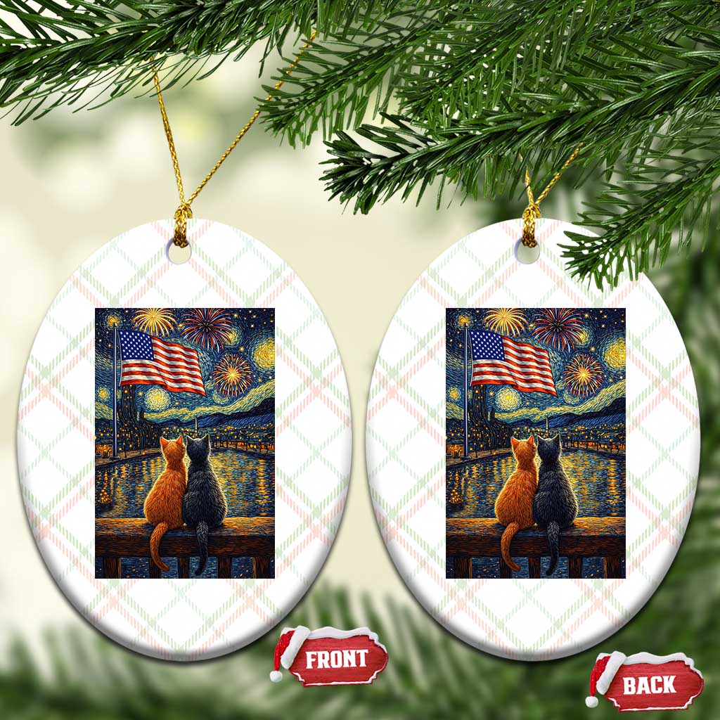 Starry Night Cat Patriotic American Pride Ceramic Ornament TS12 Print Your Wear