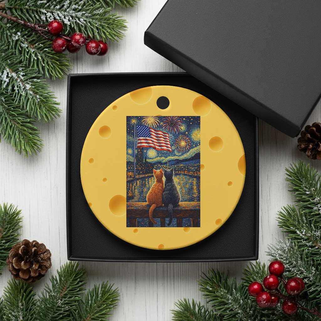 Starry Night Cat Patriotic American Pride Ceramic Ornament TS12 1pc Yellow Cheese Print Your Wear