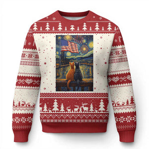 Starry Night Cat Patriotic American Pride Ugly Christmas Sweater TS12 Beige Red Print Your Wear