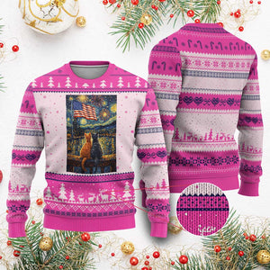 Starry Night Cat Patriotic American Pride Ugly Christmas Sweater TS12 Hot Pink Print Your Wear