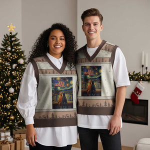 Starry Night Cat Patriotic American Pride V-Neck Knit Sweater Vest TS12 Mocha Mousse Print Your Wear