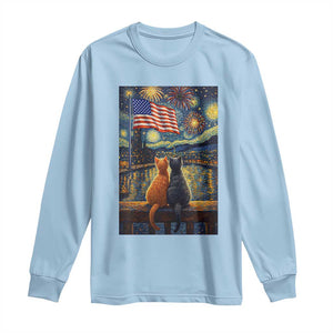 Starry Night Cat Patriotic American Pride Long Sleeve Shirt TS12 Light Blue Print Your Wear