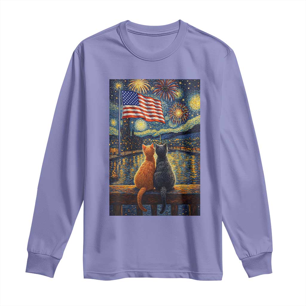 Starry Night Cat Patriotic American Pride Long Sleeve Shirt TS12 Violet Print Your Wear