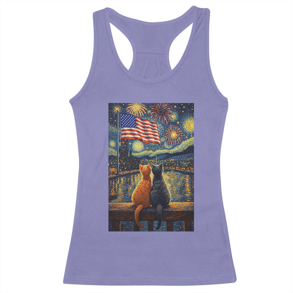 Starry Night Cat Patriotic American Pride Racerback Tank Top TS12 Violet Print Your Wear