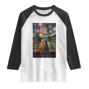 Starry Night Cat Patriotic American Pride Raglan Shirt TS12 White Black Print Your Wear
