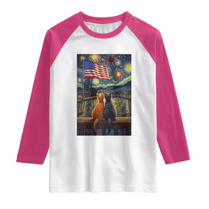 Starry Night Cat Patriotic American Pride Raglan Shirt TS12 White Heliconia Print Your Wear