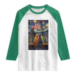 Starry Night Cat Patriotic American Pride Raglan Shirt TS12 White Kelly Green Print Your Wear