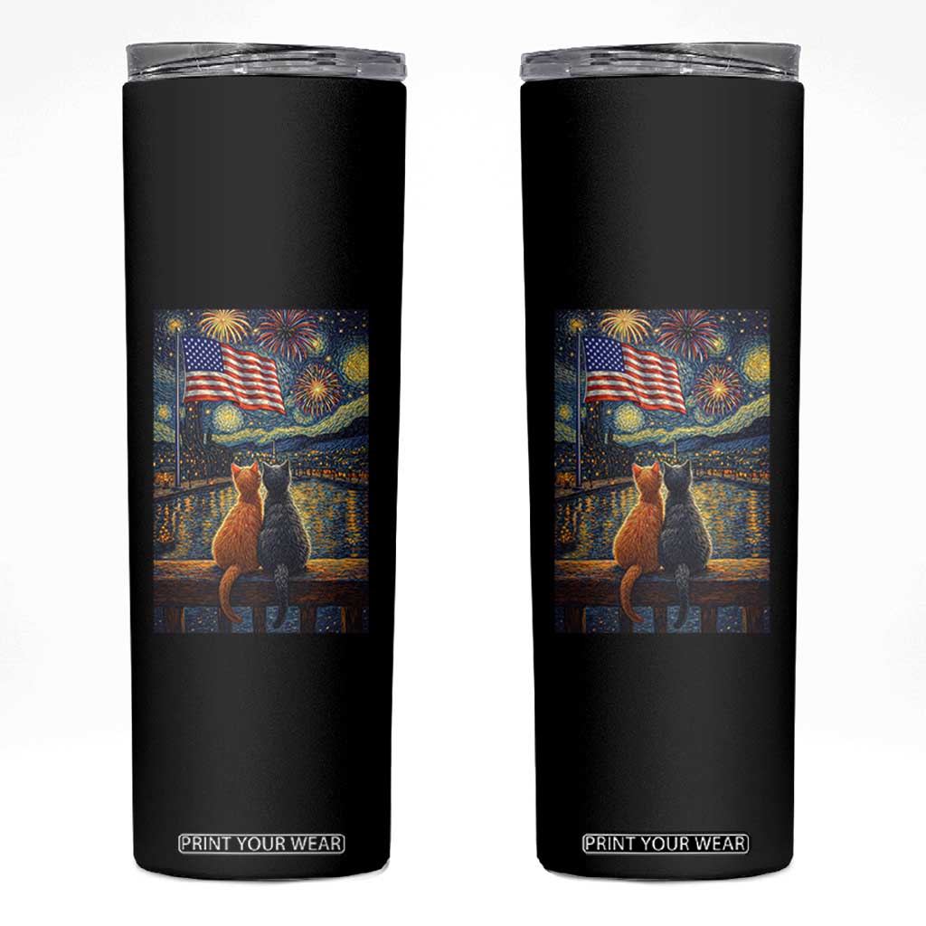 Starry Night Cat Patriotic American Pride Skinny Tumbler TS12 Black Print Your Wear