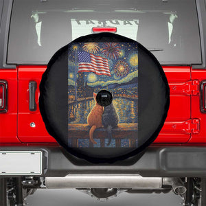 Starry Night Cat Patriotic American Pride Spare Tire Cover TS12 Black Print Your Wear